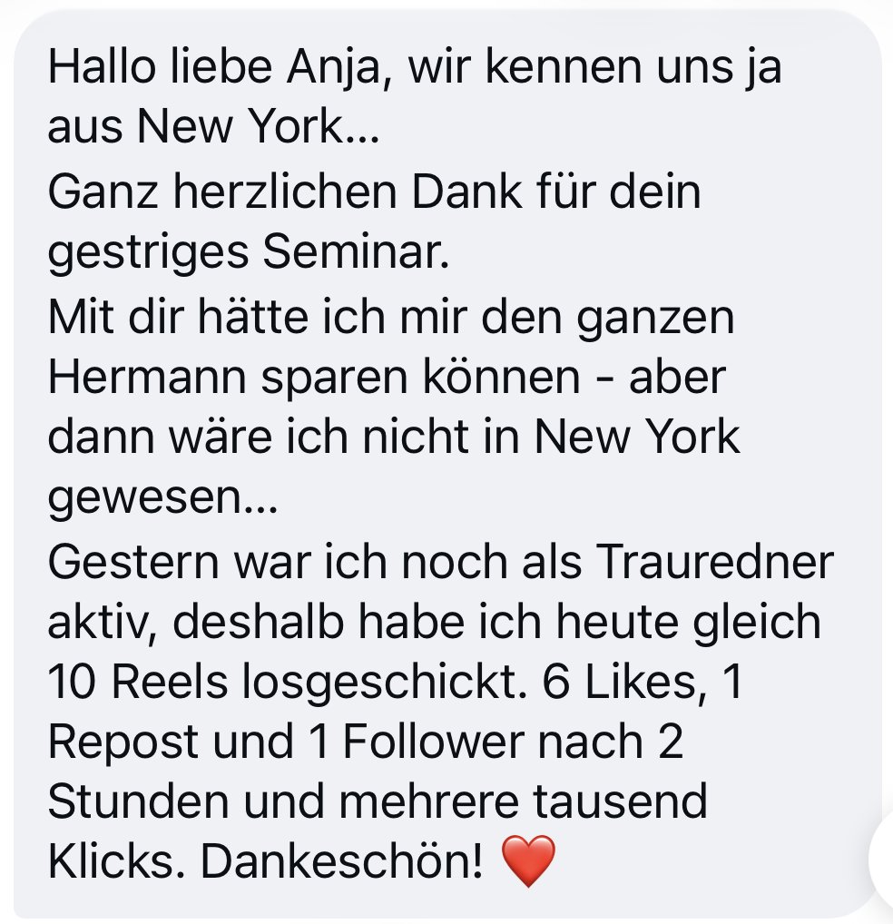 Nachricht eines Teilnehmers nach dem Seminar
